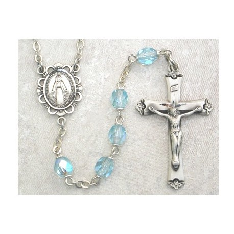 6mm Sterling Silver Aqua/March Rosary