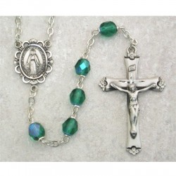 6mm Sterling Silver Emerald/May Rosary
