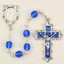 6mm Sapphire/September Rosary w/Enamel Crucifix