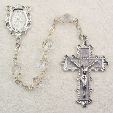 6mm Crystal/April Rosary w/Enamel Crucifix