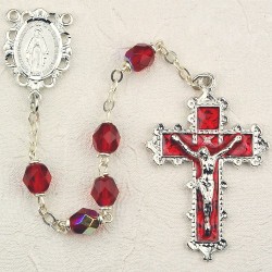 6mm Ruby/July Rosary w/Enamel Crucifix