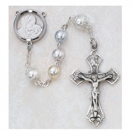 7mm Sterling Silver Multi Pearl Rosary