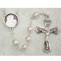 7mm Pink Pearl Rosary with Enamel