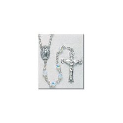 6mm Swarovski Opal Sterling Silver Rosary - Boxed