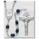 Black Oval Cocoa Bead Sterling Silver Rosary - Boxed