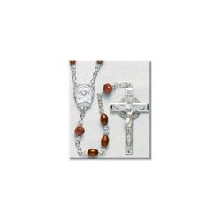 Brown Oval Cocoa Bead Sterling Silver Rosary - Boxed