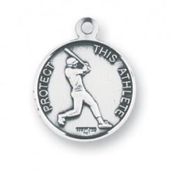 St. Christopher Sterling Silver Baseball Medal - 24" Chain - Boxed