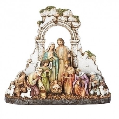 Kneeling Nativity w/Stone Wall