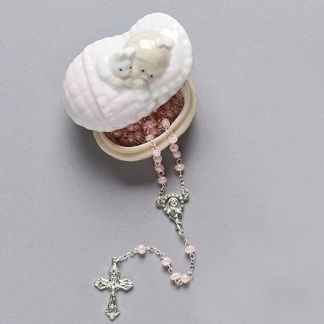 Baby Girl Porcelain Box w/Rosary