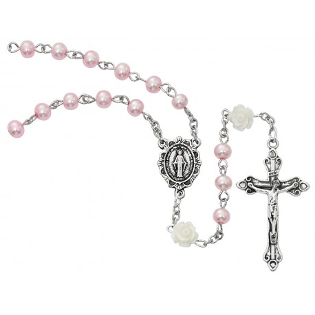 Rosary-Pink w/White Flower
