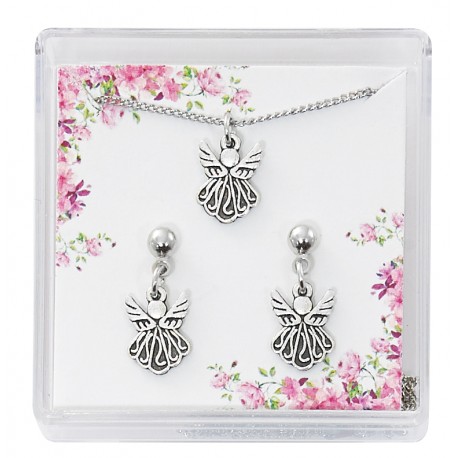 Silver Angel Earrings & Pendant
