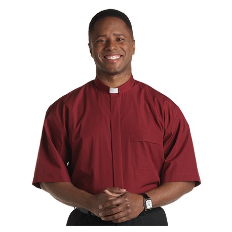 Tab Collar Clergy Short Sleeve Shirt-Burgundy