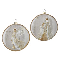Holy Family and Angel Oval Ornament with Snow