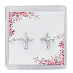 Silver Crystal Cross Earrings