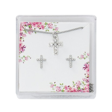 Crystal Cross Earrings & Pendant