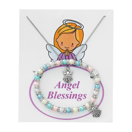 Multi Pearl Bracelet & Angel Pendant