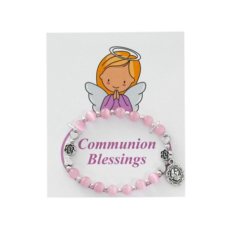 Pink Cat's Eye Communion Bracelet