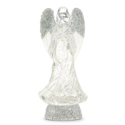 Lighted Angel with Silver Swirling Glitter