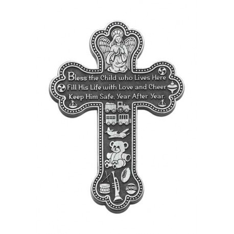 Pewter Wall Cross with Boy Blessing