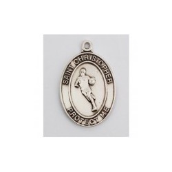 St. Christopher Sterling Silver Basketball Medal w/24" Chain - Boxed