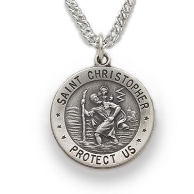 St. Christopher Sterling Silver Round Medal w/20" Chain