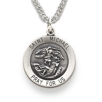 St. Michael Sterling Silver Round Medal w/20" Chain