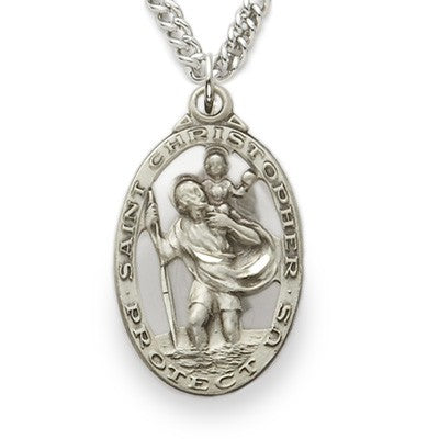 St. Christopher Sterling Silver Oval Medal w/24" Chain