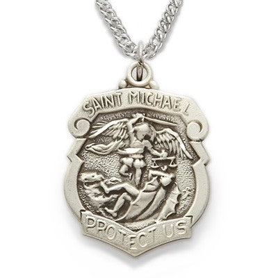 St. Michael Sterling Silver Shield-Shaped Medal w/20" chain