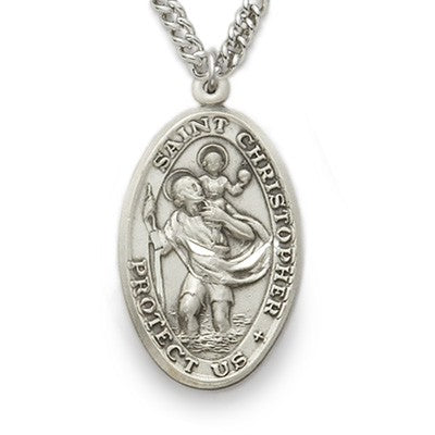 St. Christopher Sterling Silver Oval Medal w/24" Chain