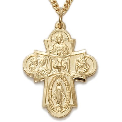 5-Way Cross 14K Gold Filled Medal w/24" Chain - Boxed