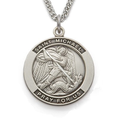 St. Michael Medal Sterling Silver Round w/24" Chain