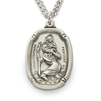 St. Christopher Sterling Silver Oval Medal w/24" Chain