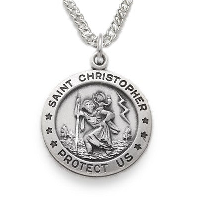 St. Christopher Sterling Silver Round Medal w/20" Chain