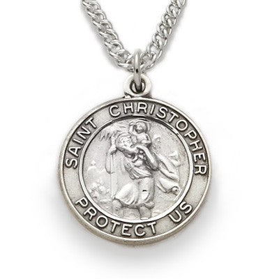 St. Christopher Sterling Silver Round Medal w/20" Chain