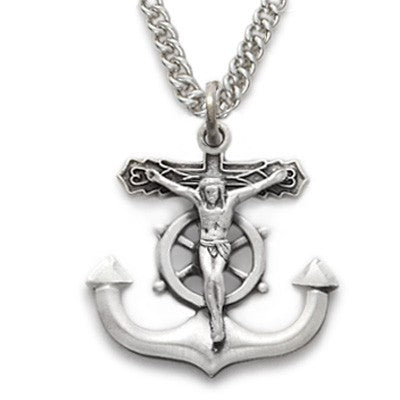 Mens Anchor Crucifix Sterling Silver Cross Jesus Christ