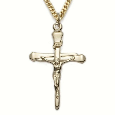 Mens Crucifix 24K Gold Over Sterling Silver w/24" Chain - Boxed