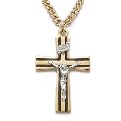 Mens Crucifix 24K Gold Over Sterling Silver w/24" Chain - Boxed