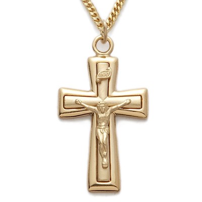 Mens Crucifix 24K Gold Over Sterling Silver w/24" Chain - Boxed