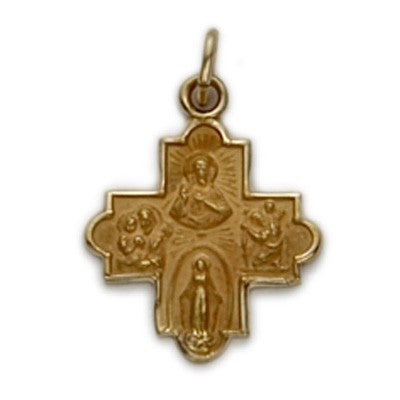 4-Way Cross 14K Gold w/Jesus, Mary, St. Joseph, St. Christopher