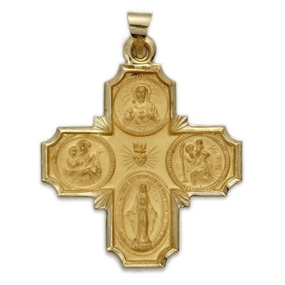 4-Way Cross 14K Gold w/Jesus, Mary, St. Joseph, St. Christopher - Large