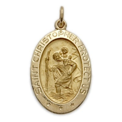 St. Christopher 14K Gold Large Oval Medal