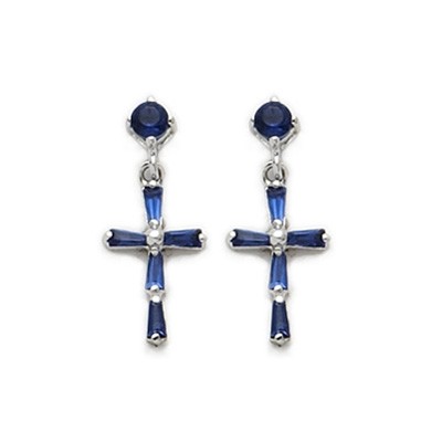 CZ Sapphire Earrings Sterling Silver