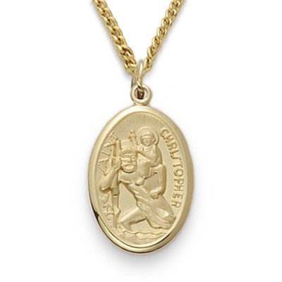 St. Christopher 14K Gold Filled Oval Medal w/18" Chain