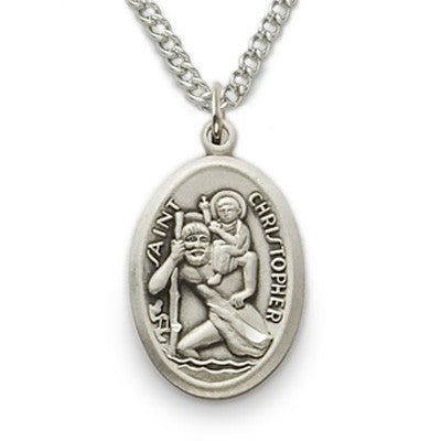 St. Christopher Sterling Silver Oval Medal w/18" Chain