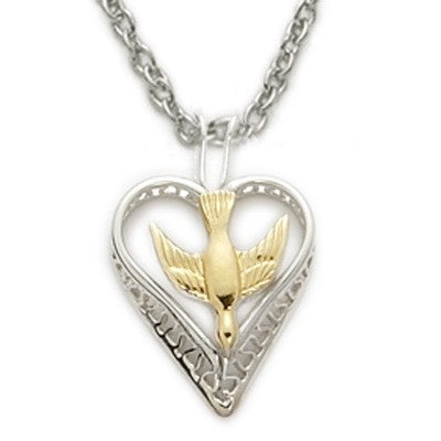 Gold Holy Spirit Dove Necklace Sterling Silver w/18" Chain - Boxed