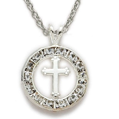 CZ Jewel Fashion Cross Sterling Silver Crystal Inspirational Necklace w/18" Chain - Boxed