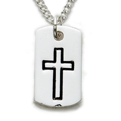 Cross on Dogtag Sterling Silver Necklace w/18" Chain - Boxed