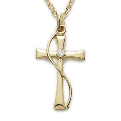 CZ Jewel Cross 14K Gold Filled Inspirational Necklace w/18" Chain - Boxed