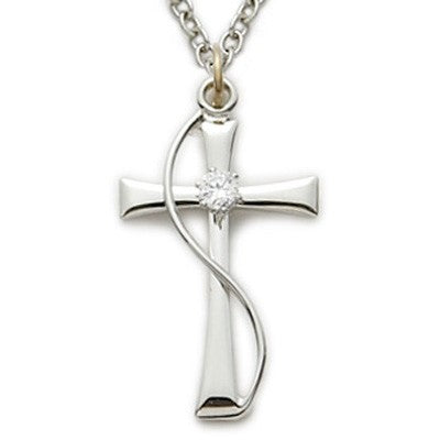 CZ Jewel Cross Sterling Silver Inspirational Necklace