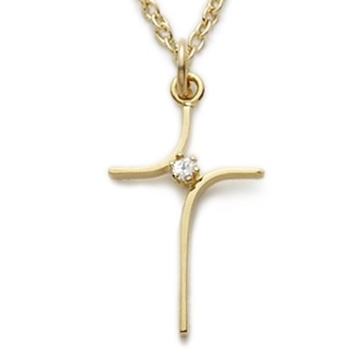 CZ Jewel Cross 14K Gold Filled Inspirational Necklace w/18" Chain - Boxed